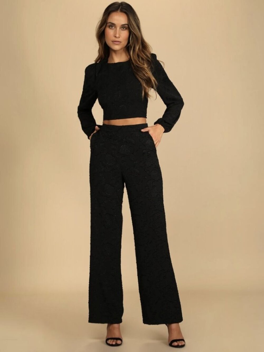 NWT Lulus Instant Favorite Black Floral Jacquard Lace-Up Long Sleeve Top (size S